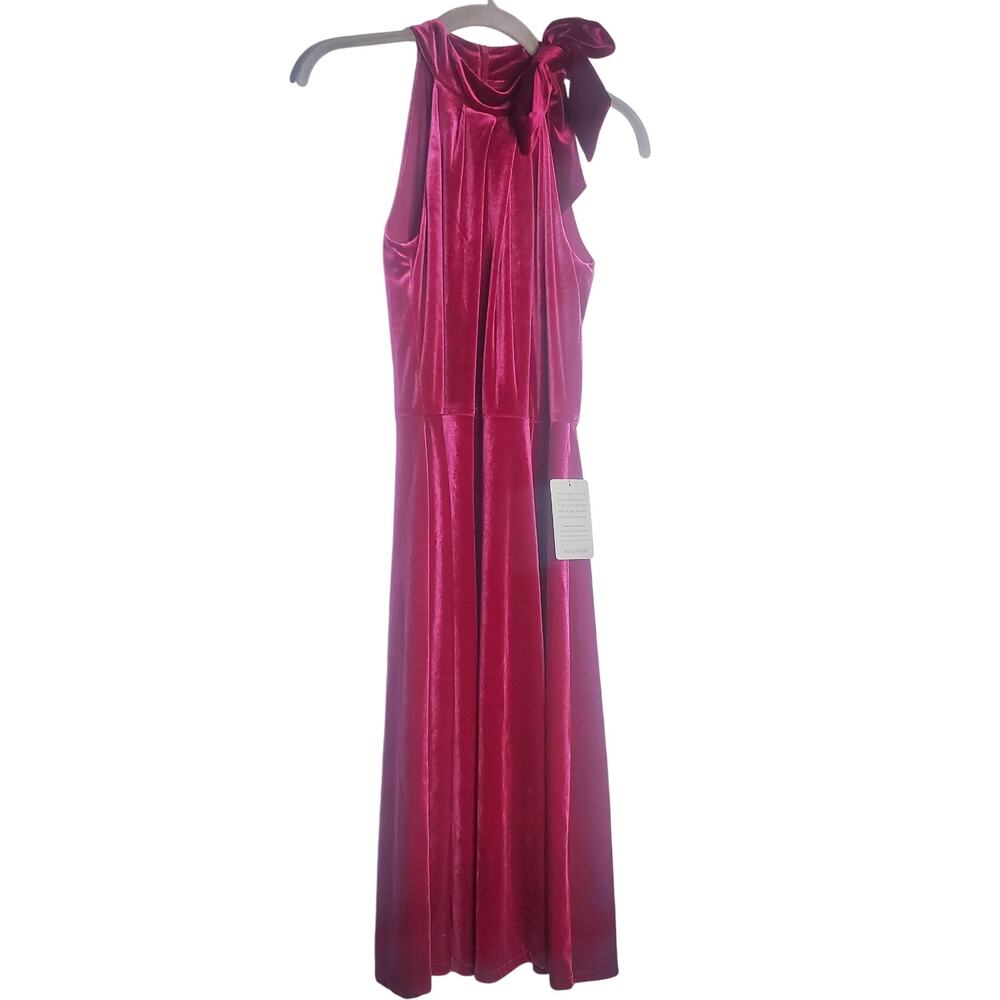 Maggy London fuschia velvet midi dress US size 4 cocktail halter bow red NWT